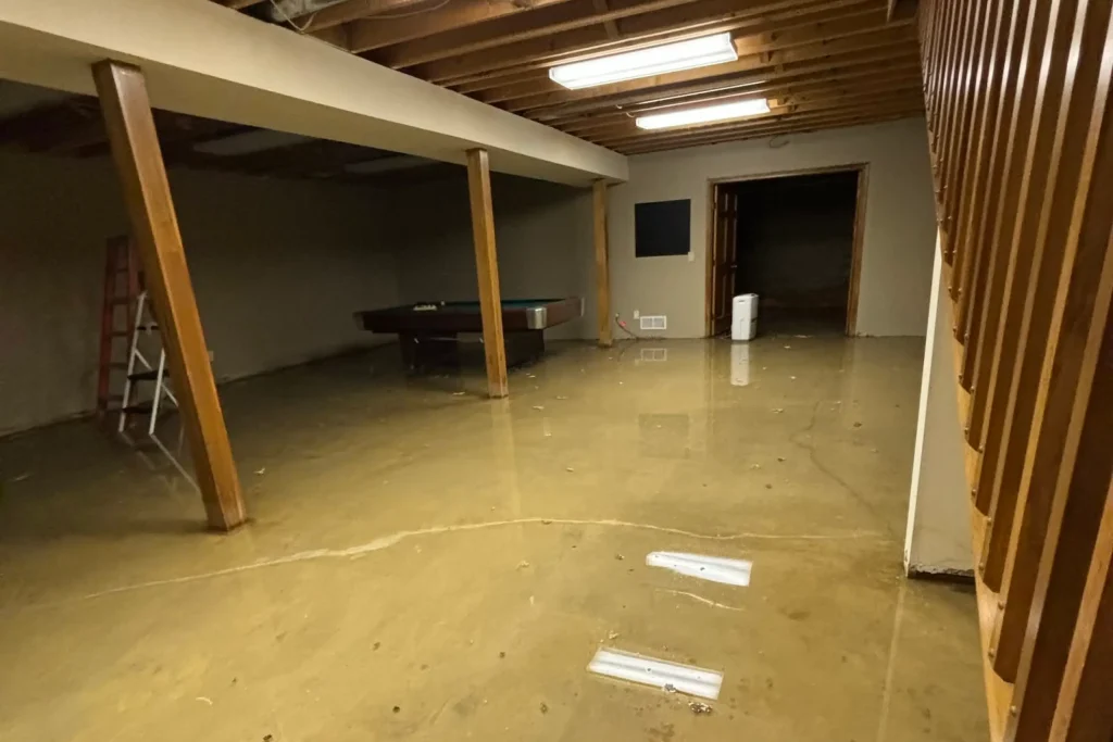 basement flooded with water